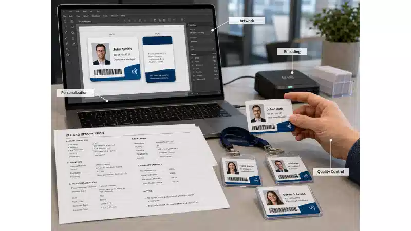 Custom ID card specification workflow with artwork, encoding and quality control Custom ID card specification workflow with artwork, encoding and quality control
